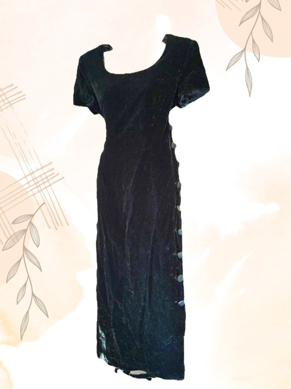 Vintage 80s Deep Emerald Velvet Side-Button Dress